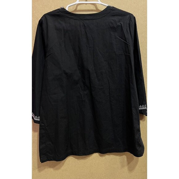 rafaella Top women Size 10 black cotton embroidered 3/4 Sleeves Medium - Picture 4 of 10